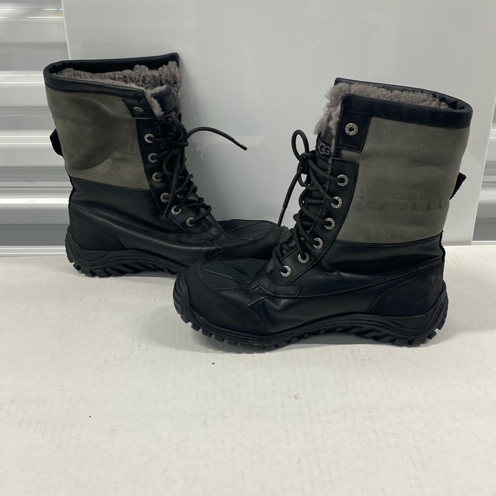 UGG Men Black/Gray Fur Vibram Leather Waterproof Snow Gore-Tex Boots Size 10 EUC - Picture 3 of 14